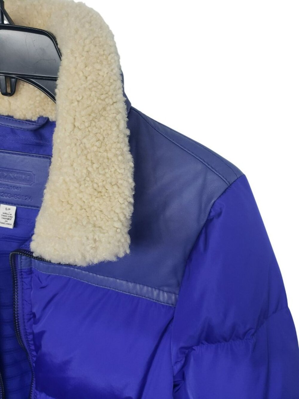 Coach $348 Purple Puffer Leather Shearling Collar Down Jacket Womens S - Picture 13 of 16